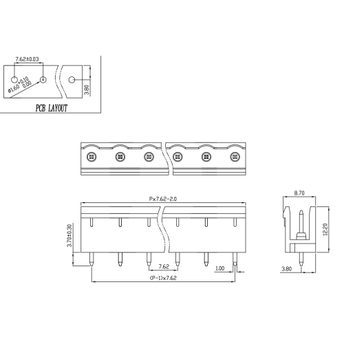 7,62mm de tiro lateral de inclinação do terminal vertical e conector feminino